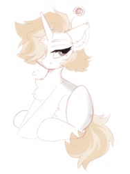 Size: 1032x1375 | Tagged: safe, artist:kebchach, imported from derpibooru, oc, oc only, pony, unicorn, breath, chest fluff, hair over one eye, sketch, solo, unamused