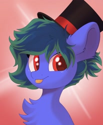 Size: 1684x2048 | Tagged: safe, artist:kebchach, imported from derpibooru, oc, oc only, oc:beth, earth pony, pony, :p, bust, chest fluff, commission, hat, looking at you, raspberry, smiling, solo, tongue out, top hat, ych result