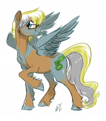 Size: 2392x2734 | Tagged: safe, artist:opalacorn, imported from derpibooru, oc, oc only, pegasus, glasses, looking at you, smiling, solo, spread wings, unshorn fetlocks, wings