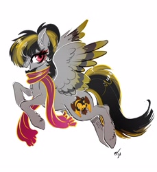 Size: 3264x3558 | Tagged: safe, artist:opalacorn, imported from derpibooru, oc, oc only, pegasus, pony, chest fluff, clothes, flying, high res, looking at you, scarf, solo, spread wings, wings