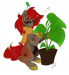 Size: 2039x2197 | Tagged: safe, artist:opalacorn, imported from derpibooru, oc, oc only, earth pony, pony, clothes, eyes closed, glasses, heart, high res, plant, plat, scarf, solo