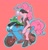 Size: 1743x1813 | Tagged: safe, artist:opalacorn, imported from derpibooru, gummy, pinkie pie, alligator, earth pony, pony, bipedal, boots, bubblegum, clothes, duo, food, gum, motorcycle, shoes, sunglasses, tanktop, vest