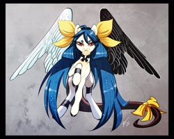 Size: 2048x1638 | Tagged: safe, artist:opalacorn, imported from derpibooru, pegasus, pony, bow, dizzy, guilty gear, hair bow, looking at you, necktie, solo, spread wings, tail bow, wings