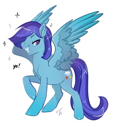 Size: 1107x1216 | Tagged: safe, artist:opalacorn, imported from derpibooru, oc, oc only, pegasus, pony, grin, looking at you, smiling, solo, sparkles, spread wings, wings