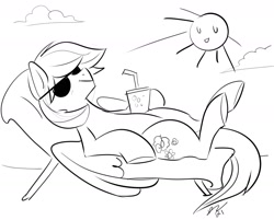 Size: 2028x1628 | Tagged: safe, artist:opalacorn, imported from derpibooru, oc, oc only, pegasus, pony, beach chair, chair, drink, recliner, sketch, smiling, solo, sun, sunglasses