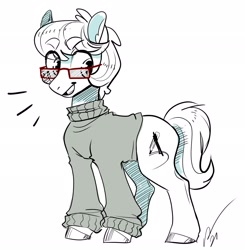 Size: 2007x2048 | Tagged: safe, artist:opalacorn, imported from derpibooru, oc, oc only, oc:modular, earth pony, pony, clothes, glasses, high res, sketch, smiling, solo, sweater, turtleneck