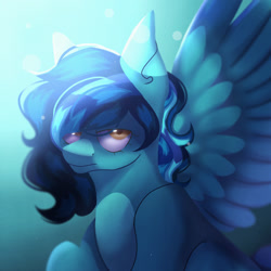 Size: 2048x2048 | Tagged: safe, artist:neonbugzz, imported from derpibooru, oc, oc only, oc:moonie, pegasus, pony, abstract background, angry, high res, looking at you, solo, wings