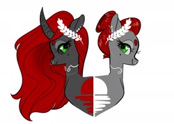 Size: 1958x1392 | Tagged: safe, artist:opalacorn, imported from derpibooru, oc, oc only, oc:void, alicorn, pegasus, pony, black sclera, duality, ear piercing, earring, frown, jewelry, lidded eyes, looking back, nose piercing, nose ring, piercing, smiling, solo