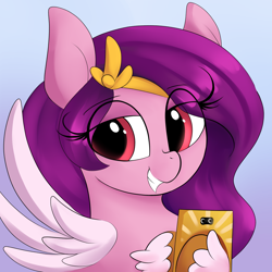 Size: 2000x2000 | Tagged: safe, artist:illusion, imported from derpibooru, pipp petals, pegasus, pony, adorapipp, cellphone, cute, female, g5, high res, mare, phone, smartphone, smiling, smug, solo, unshorn fetlocks