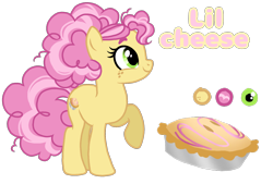 Size: 1596x1080 | Tagged: safe, artist:jvartes6112, imported from derpibooru, li'l cheese, earth pony, pony, the last problem, eyelashes, female, food, looking up, mare, older li'l cheese, pie, raised hoof, reference sheet, rule 63, simple background, smiling, transparent background