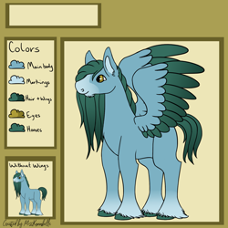 Size: 2000x2000 | Tagged: safe, artist:misskanabelle, imported from derpibooru, oc, oc only, oc:seaweed skies, earth pony, pegasus, pony, earth pony oc, high res, male, pegasus oc, reference sheet, signature, solo, stallion, two toned wings, unshorn fetlocks, wings