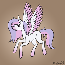 Size: 2000x2000 | Tagged: safe, artist:misskanabelle, imported from derpibooru, oc, oc only, oc:ava, pegasus, pony, brown background, female, high res, mare, pegasus oc, signature, simple background, solo, two toned wings, wings