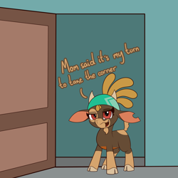 Size: 3000x3000 | Tagged: safe, artist:mrneo, imported from derpibooru, shanty (tfh), goat, them's fightin' herds, bandana, cloven hooves, community related, door, doorway, high res, meme, solo