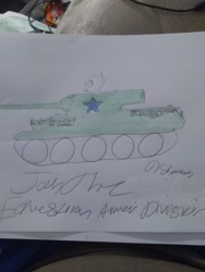 Size: 2448x3264 | Tagged: safe, artist:iloveponies, imported from derpibooru, oc, pony, high res, m36 jackson, propaganda, signature, tank (vehicle), tank destroyer, traditional art