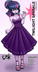 Size: 984x1860 | Tagged: safe, artist:oldskullkid, imported from derpibooru, part of a set, sci-twi, twilight sparkle, equestria girls, alternate hairstyle, bare shoulders, elegant, glasses, i can't believe it's not sci-twi, lipstick, sandals, sleeveless, solo, twilight sparkle (alicorn), twilight's professional glasses