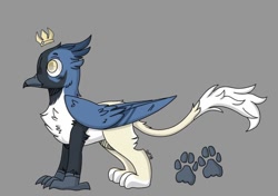 Size: 1024x720 | Tagged: safe, artist:bunabye, imported from derpibooru, oc, oc only, griffon, base used, chest fluff, gray background, griffon oc, male, paw prints, simple background, solo
