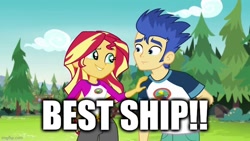 Size: 680x383 | Tagged: safe, edit, edited screencap, imported from derpibooru, screencap, flash sentry, sunset shimmer, equestria girls, legend of everfree, best ship, caption, female, flashimmer, image macro, imgflip, male, shipping, straight, text