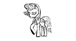 Size: 1100x600 | Tagged: safe, artist:gyl367, imported from derpibooru, rarity, pony, unicorn, animated, black and white, black and white cartoon, chest fluff, female, gif, grayscale, mane, mare, monochrome, mp4, sketch, smiley face, smiling, solo, video