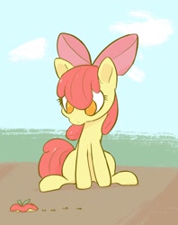 Size: 1530x1936 | Tagged: safe, artist:noupu, imported from derpibooru, apple bloom, earth pony, pony, ants, apple, female, filly, food, solo