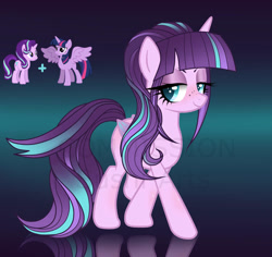 Size: 920x868 | Tagged: safe, artist:sush-adopts, imported from derpibooru, starlight glimmer, twilight sparkle, alicorn, pony, commission, female, fusion, gradient background, twilight sparkle (alicorn), watermark