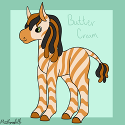 Size: 2000x2000 | Tagged: safe, artist:misskanabelle, imported from derpibooru, oc, oc only, oc:butter cream, pony, zebra, abstract background, high res, leonine tail, signature, solo, zebra oc