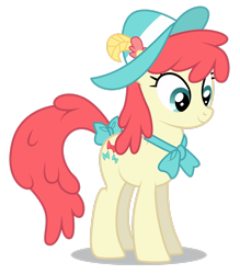 Size: 2293x2615 | Tagged: safe, artist:dragonchaser123, imported from derpibooru, crimson cream, fashion statement, mare e. belle, earth pony, pony, fake it 'til you make it, bow, bowtie, feather, female, hat, high res, mare, simple background, solo, tail bow, transparent background, vector