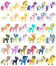 Size: 111x130 | Tagged: safe, artist:needsmoarg4, imported from derpibooru, applejack, applejack (g1), bitta luck, dewdrop dazzle, firecracker burst, firefly, fluttershy, locket (g1), pinkie pie, ploomette, posey, princess sparkle, rainbow dash, rainbow wishes, rarity, rarity (g3), retro leap, skywishes, sparkler (g1), sprinkle stripe, steamer (g1), sugarcup, sundance, sunny rays, surprise, tealove, twilight, twilight sky, twilight sparkle, earth pony, pegasus, pony, unicorn, applejack's hat, confetti, cowboy hat, cute, female, g1, g1 six, g1 to g4, g3, g3 to g4, g4, generation leap, hat, locket, mane six, mare, my pretty pony, picture for breezies, pixel art, simple background, tracks, transparent background, true res pixel art, unicorn twilight