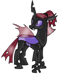 Size: 616x766 | Tagged: safe, artist:agdapl, artist:elementbases, imported from derpibooru, pharynx, changeling, changeling queen, base used, fangs, female, horn, looking back, purple changeling, rule 63, simple background, smiling, solo, trachea, transparent background, wings