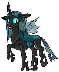 Size: 737x897 | Tagged: safe, artist:agdapl, artist:elementbases, imported from derpibooru, thorax, changeling, changeling queen, base used, fangs, female, horn, mesosoma, raised hoof, rule 63, simple background, smiling, solo, transparent background, wings