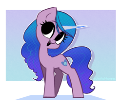 Size: 2351x2072 | Tagged: safe, artist:syrupyyy, imported from derpibooru, izzy moonbow, pony, unicorn, abstract background, cute, female, g5, high res, izzybetes, mare, open mouth, open smile, smiling, solo