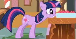 Size: 1550x809 | Tagged: safe, imported from derpibooru, screencap, twilight sparkle, pony, unicorn, lesson zero, season 2, cropped, cupcake, cute, female, food, mare, solo, twiabetes, unicorn twilight