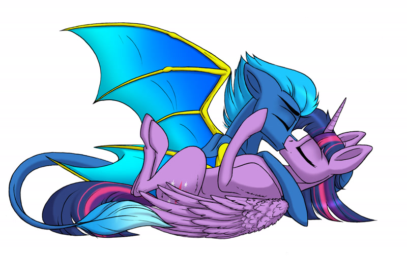 2625517 - safe, twilight sparkle, female, pony, oc, simple background, male,  alicorn, shipping, straight, twilight sparkle (alicorn), white background,  absurd resolution, dragon, canon x oc, kissing, hybrid, dracony,  artist:celestial-rainstorm - Ponerpics