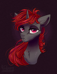 Size: 1367x1752 | Tagged: safe, artist:teaflower300, imported from derpibooru, oc, oc only, pony, unicorn, bust, fangs, lidded eyes, looking at you, snaggletooth, solo