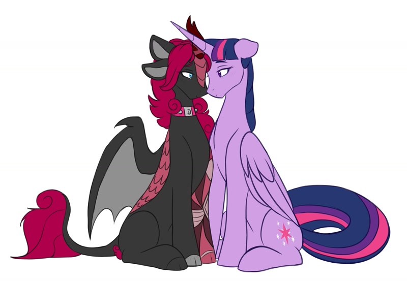 2625612 - safe, twilight sparkle, female, oc, alicorn, shipping, twilight  sparkle (alicorn), lesbian, older, canon x oc, looking at each other,  choker, kirin, amputee, prosthetics, prosthetic limb, older twilight, kirin  oc, artist:chub-wub,