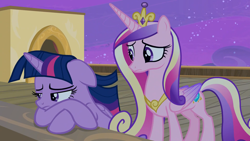 Size: 1920x1080 | Tagged: safe, imported from derpibooru, screencap, princess cadance, twilight sparkle, alicorn, pony, once upon a zeppelin, season 7, duo, duo female, female, sisters-in-law, twilight sparkle (alicorn)