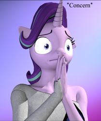 Size: 2160x2578 | Tagged: safe, artist:backmaker, imported from derpibooru, starlight glimmer, anthro, unicorn, 3d, concern, concerned, female, high res, reaction image, solo, source filmmaker