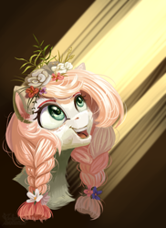 Size: 1970x2708 | Tagged: safe, artist:teaflower300, imported from derpibooru, oc, oc only, pony, braid, flower, flower in hair, happy, smiling