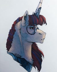 Size: 1080x1349 | Tagged: safe, artist:nightmare-moons-throneroom, imported from derpibooru, moondancer, pony, unicorn, alternate design, bust, female, glasses, jewelry, mare, regalia, simple background, solo, traditional art, white background