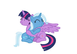 Size: 1280x902 | Tagged: safe, artist:brightstar40k, imported from derpibooru, trixie, twilight sparkle, alicorn, fame and misfortune, female, hug, lesbian, shipping, simple background, twilight sparkle (alicorn), twixie, vector, we're not flawless, white background