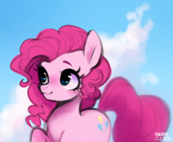 Size: 838x686 | Tagged: safe, artist:pandemiamichi, imported from derpibooru, pinkie pie, earth pony, pony, cute, diapinkes, heart eyes, solo, wingding eyes