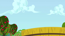 Size: 1280x720 | Tagged: safe, imported from derpibooru, screencap, on your marks, apple, apple tree, background, cloud, food, no pony, scenic ponyville, sweet apple acres, tree