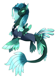 Size: 830x1143 | Tagged: safe, artist:eternity9, imported from derpibooru, oc, oc only, hybrid, kelpie, seapony (g4), clothes, feather, fins, fish tail, green eyes, male, simple background, smiling, solo, suit, tail, transparent background