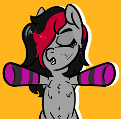 Size: 727x717 | Tagged: safe, artist:lazerblues, imported from derpibooru, oc, oc only, oc:miss eri, earth pony, pony, chest fluff, clothes, poggers, socks, solo, striped socks