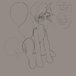 Size: 3250x3250 | Tagged: safe, artist:tai kai, imported from derpibooru, oc, oc only, oc:mobian, pony, unicorn, balloon, high res, horn, male, party balloon, sketch, sleepy, stallion, unicorn oc