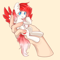 Size: 1800x1800 | Tagged: safe, artist:kairochan, imported from derpibooru, oc, oc only, oc:making amends, pegasus, pony, colored wings, commission, hand, in goliath's palm, size difference, tiny, tiny ponies, two toned wings, wings, ych result