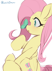 Size: 677x931 | Tagged: safe, artist:lexiedraw, imported from derpibooru, fluttershy, butterfly, pegasus, pony, butterfly on nose, insect on nose, profile, sitting, solo