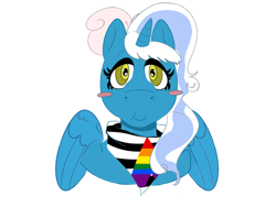 Size: 1280x960 | Tagged: safe, artist:batbug16, imported from derpibooru, oc, oc:fleurbelle, alicorn, alicorn oc, blushing, bow, clothes, female, hair bow, horn, mare, pride, scarf, simple background, transparent background, wings, yellow eyes