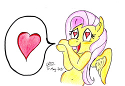 Size: 1024x706 | Tagged: safe, artist:gafelpoez, imported from derpibooru, fluttershy, pegasus, pony, female, heart, heart eyes, love, mare, speech bubble, wingding eyes