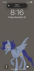 Size: 828x1731 | Tagged: safe, artist:saltysel, imported from derpibooru, oc, oc only, pegasus, pony, female, food, glasses, mare, mouth hold, pegasus oc, phone screen, popsicle, raised hoof, solo, wings