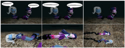 Size: 1444x553 | Tagged: safe, artist:brightstar40k, imported from derpibooru, trixie, twilight sparkle, equestria girls, 3d, ankle cuffs, arm behind back, ball and chain, bondage, bound and gagged, chains, cloth gag, cuffs, eyes closed, gag, imminent death, imminent drowning, lying down, muffled words, peril, source filmmaker, tied up, underwater